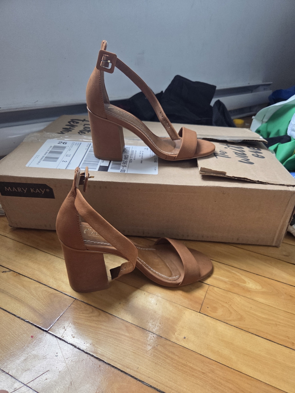L'INTERVALLE Cognac Tan Strappy Block Heel Sandals Seize 5